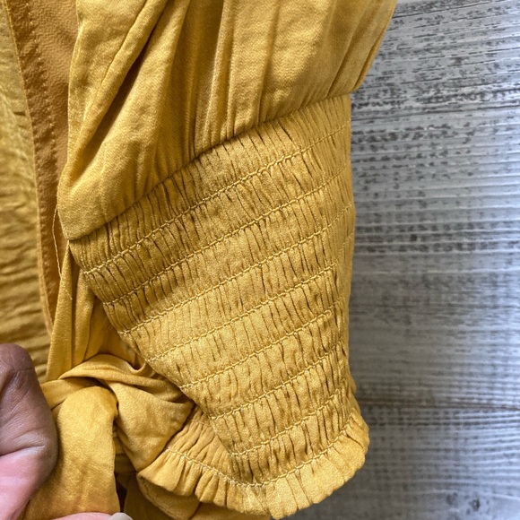 Rachel Zoe | Faux-Wrap Sleeveless Top w/ Smocking - M/L, Yellow - Picture 4 of 9